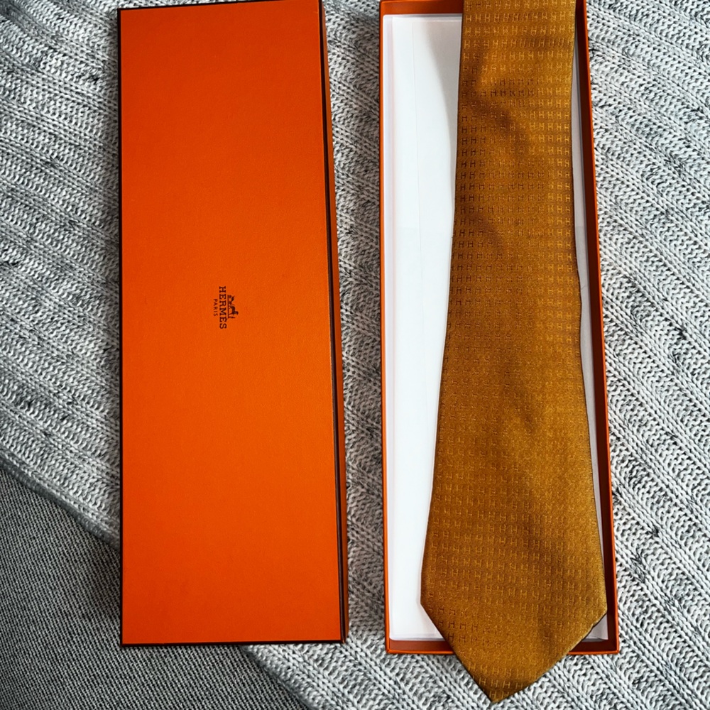 Hermes Burnt Orange Silk Tie - Near Perfect Condition